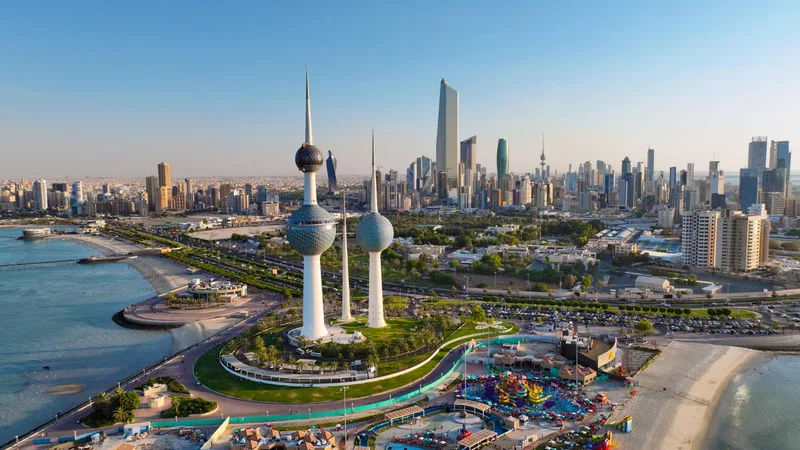 Drone photo of kuwait city and kuwait tower from the sky