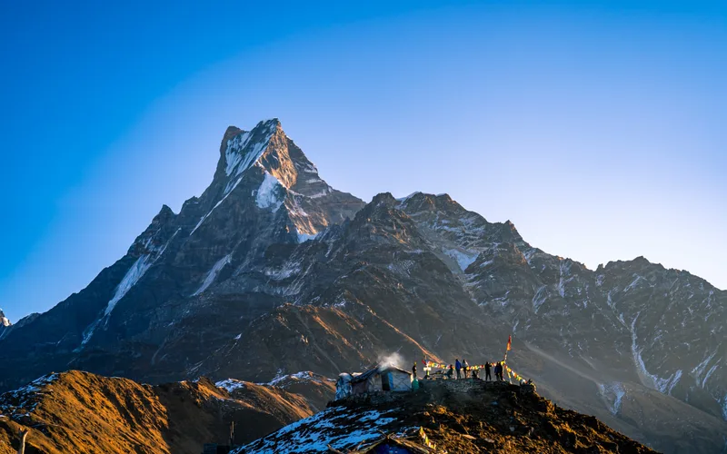 Beautiful landscape view of mount annapurna south, nepal.