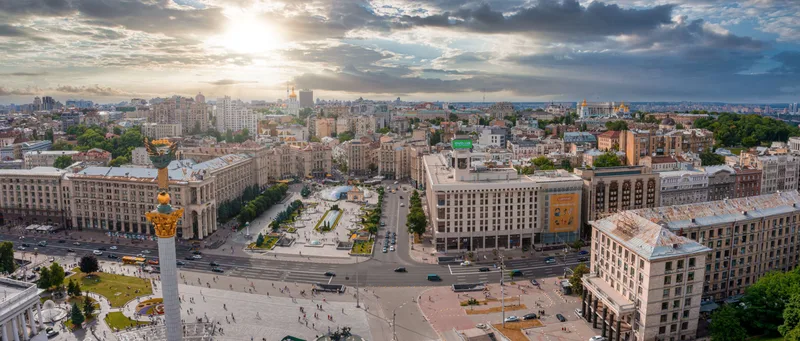 Kyiv Ukraine above Maidan Nezalezhnosti Independence Monument.