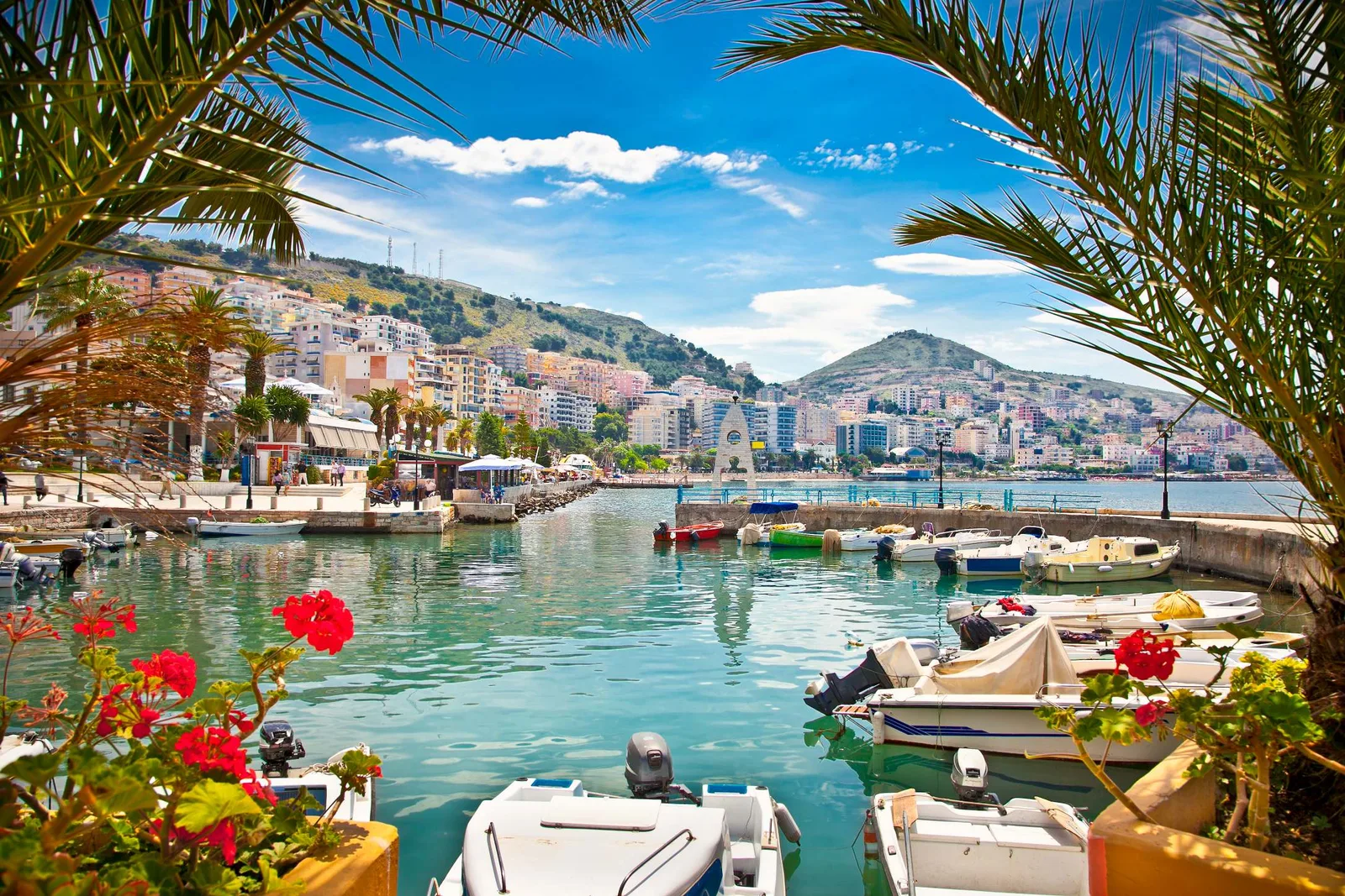 Saranda city port at ionian sea. Albania.